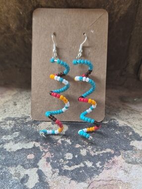 Handcrafted Spiral Bead Earrings in Turquoise & Multicolor